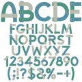 Font, alphabet, letters, numbers and signs from wooden boards in sea colors. Isolated vector objects. Royalty Free Stock Photo